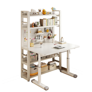 转角洞洞板书桌书架一体家用电脑桌儿童升降桌学习桌书柜组合靠墙