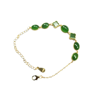 天然和田碧玉纯银国风手链女高颜值轻奢镀金简约中国风银手饰礼物