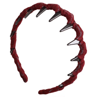 红锐缠冠-秋冬红色高颅顶发箍毛线波浪显脸小发卡外带高级感发饰