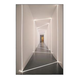 空间延伸感玄关装饰画现代简约竖版过道壁画抽象大气走廊尽头挂画