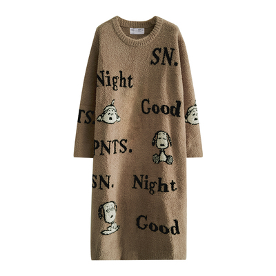 贝妍女秋冬可爱史努比半边绒睡裙