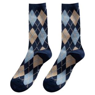 长袜子男女中筒袜ins潮春秋日系复古堆堆袜菱形格羊毛袜冬季保暖
