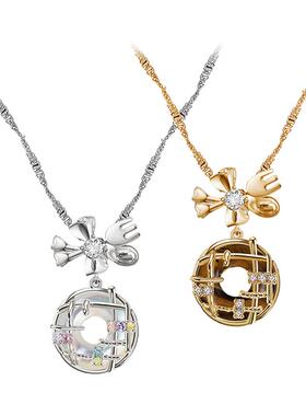 轻奢甜酷金属感圆扣蝴蝶结项链