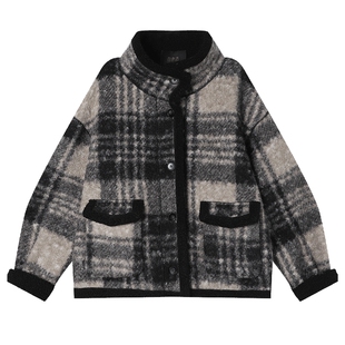 白鹿语小香风两穿格纹加厚外套25秋冬新款韩版小众高级感毛绒大衣