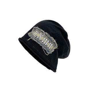 字母贴布堆堆帽女春秋日系百搭大头围冷帽韩版显脸小宽松包头帽子