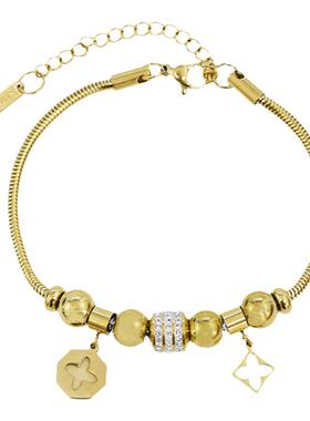 钛钢圆珠花朵坠蛇骨手链