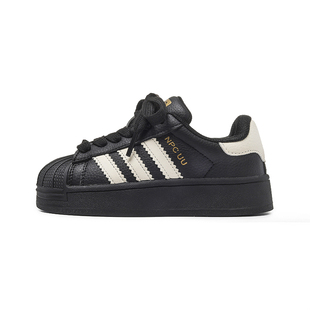 儿童贝壳头板鞋女童运动鞋男童黑色跑步鞋加绒高帮雪地靴德训鞋子