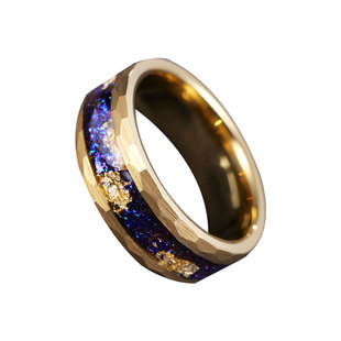 赤月钨金戒指可刻字时尚潮流个性百搭欧美男士指环金色潮男戒子女