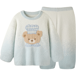 〖暖呼呼〗睡衣女款秋冬可爱小熊半边绒家居服2026新款可外穿套装