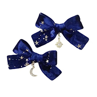 本守造原创手工丝绒星星蝴蝶结发夹边夹lolita日韩日系A