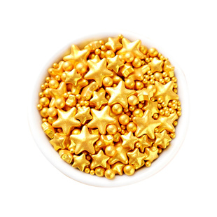星星糖珠蛋糕装饰可食用金色五角星圆珠混合装慕斯甜品烘焙点缀