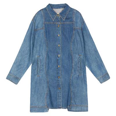 谜底衬衫式牛仔连衣裙2025春季新品宽松H型亲肤中长裙子251ML0030