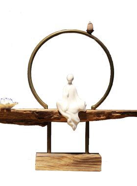 新中式佛像禅意风化木雕茶室摆件