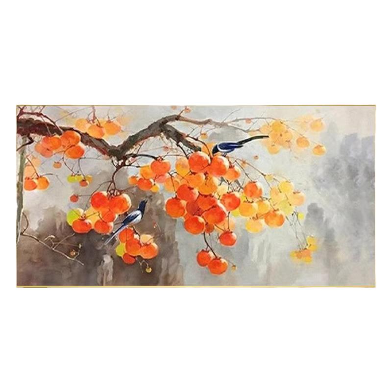 柿柿如意横版餐厅壁画新中式
