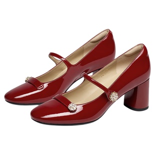 蹀愫2025秋冬新款粗跟钻扣增高6cm复古法式玛丽珍单鞋TA65511-14