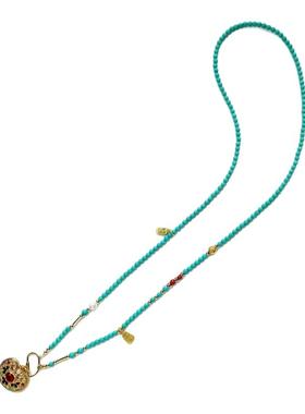 天然绿松石长款毛衣链蜜蜡南红串珠项链万能扣金坠挂绳多圈手链串