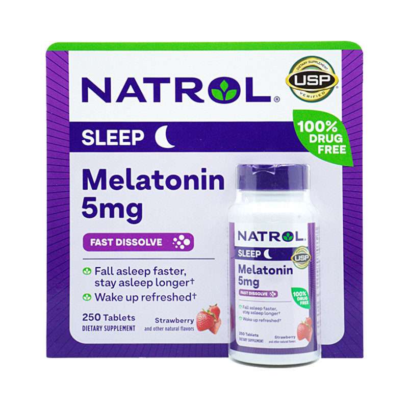 美国直邮 NATROL褪黑素松果体片睡眠片学生草莓味进口5mg*250粒