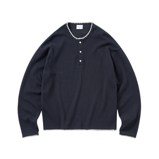 714street复古亨利领纯色卫衣男2026春季新款宽松落肩重磅长袖T恤