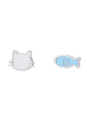 999纯银猫鱼耳钉睡觉免摘