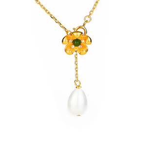 「南宫」S925珍珠项链女花朵吊坠锁骨链小众精致送礼水滴高级感