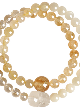 普陀山五行手串女款补缺喜用木土天然水晶招财貔貅黄水晶双圈手链