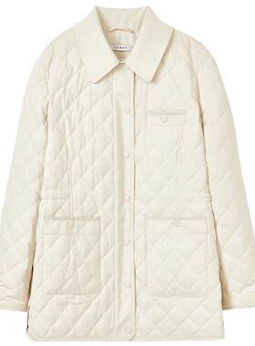 LANCY/朗姿2025冬新款气质简约菱格棉服短外套女百搭白色翻领棉衣