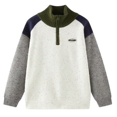 MQD童装男童毛衣2025冬季新款儿童半开襟加厚保暖半高领针织衫