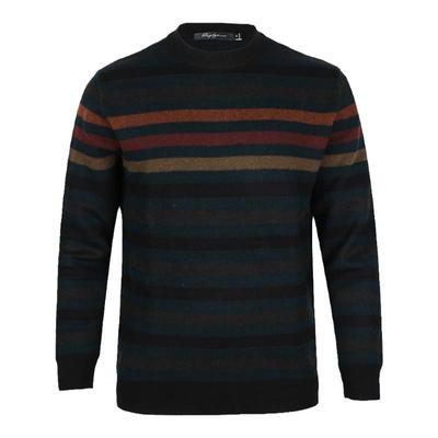 奥古利奥特宽松套头厚款100%羊毛衫男秋冬季中青年时尚圆领条纹
