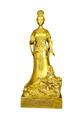 纯黄铜女娲娘娘补天坐像摆件