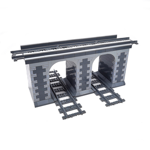 小颗粒积木火车高架桥MOC拼装轨道桥梁铁轨城市列车场景摆件扩展