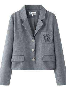 灰色jk制服宽松休闲西装外套