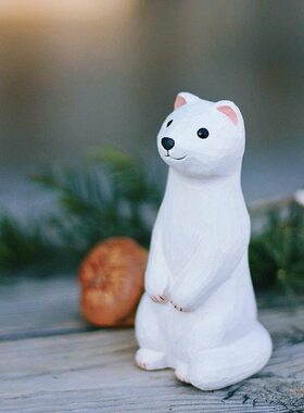 鹿妖商店 伶鼬 白鼬 雪貂 德拉科 纯手工木雕 实木动物治愈系摆件