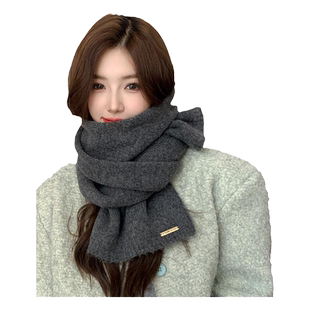 灰色围巾女秋冬季韩系氛围感加厚保暖纯色羊毛混纺情侣围脖学院风