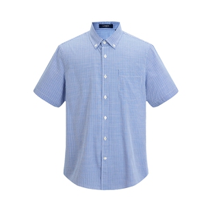 LONDA 伦德马商务绅士风男士短袖衬衫长绒棉修身舒适正装格子衬衣