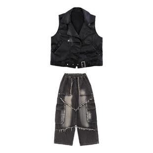 街舞儿童潮酷嘻哈机车服皮衣马甲套装hiphop男女童架子鼓演出服帅