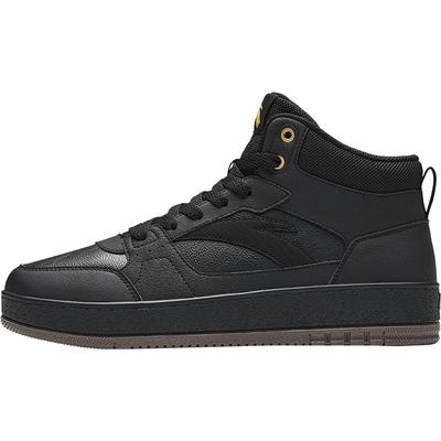 安踏男鞋高帮板鞋皮面小黑鞋男款