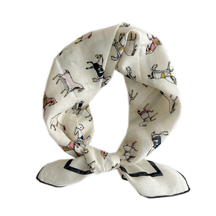 丝巾小方巾女复古小众米色骏马气质韩版领巾 搭西装的ins头巾发带