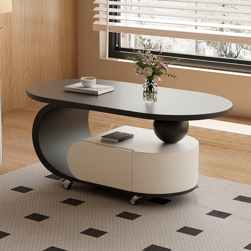 轻奢现代简约奶油风客厅家用小户型创意设计椭圆形可移动推车茶几