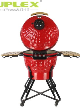 24英寸红色陶瓷烧烤炉推荐款现货多人烧烤架BBQ省炭可移动烤鱼炉