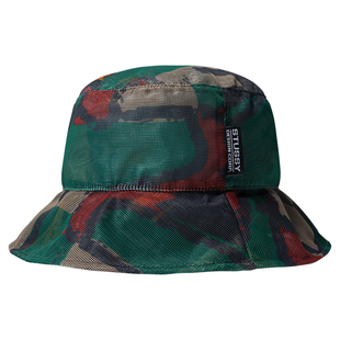 潮物Woo Stussy Block Print Mesh Bucket Hat 网眼迷彩渔夫盆帽