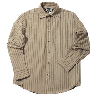 SOARIN英伦复古条纹西装衬衫男 泡泡纱免烫抗皱商务修身长袖衬衣