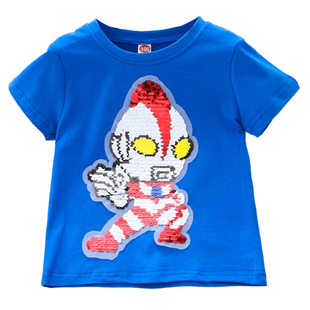 男童纯棉变色亮片短袖t恤 26夏季儿童装小男孩奥特曼半袖打底衫