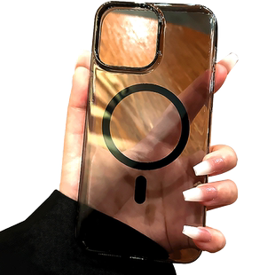 【透黑不发黄】适用iphone15pro手机壳透明14pro磁吸充电苹果13proMax简约超薄12新款17e透黑套男款pm女生p