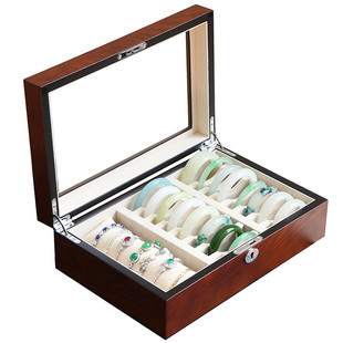 木质高端手镯盒翡翠玉镯龙凤镯收纳盒大容量串珠珠宝盒隔板可移动