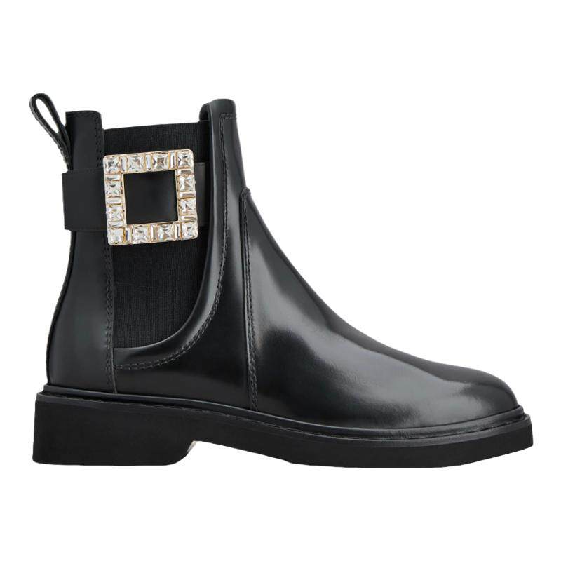 RogerVivier/罗杰维维亚女士靴子裸靴小牛皮水晶搭扣侧面松紧新款