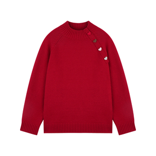 Amybaby女童套装冬季2025新款氛围感爱心儿童针织内搭毛衣百褶裙