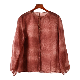 欧根纱香云纱防晒衫2026春新款真丝桑蚕丝晕染新中式复古宽松上衣