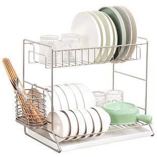 高层距304不锈钢置碗架收纳架 一体双层沥水碗架厨房置物架碗碟架