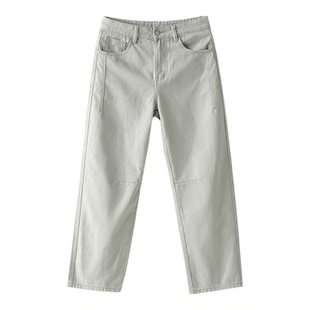 LUUD 清新文雅浅灰绿水洗直筒长裤分割缝线设计百搭牛仔裤男春季