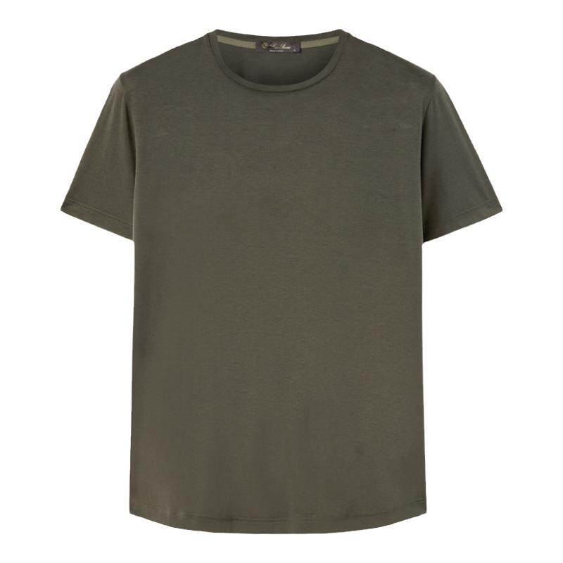 Loro Piana/诺悠翩雅男装深绿色圆领短袖纯棉休闲T恤